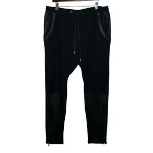 SKINGRAFT Men's Black on Black Knit and Leather Jogger Drawstring Pants- Size XL